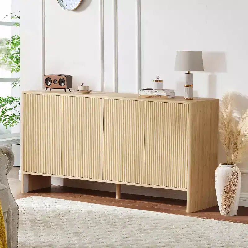 MDF Fluted Sideboard Buffet Cabinet with 4 Doors & Adjustable Shelves 57.9''W x 30.3''H