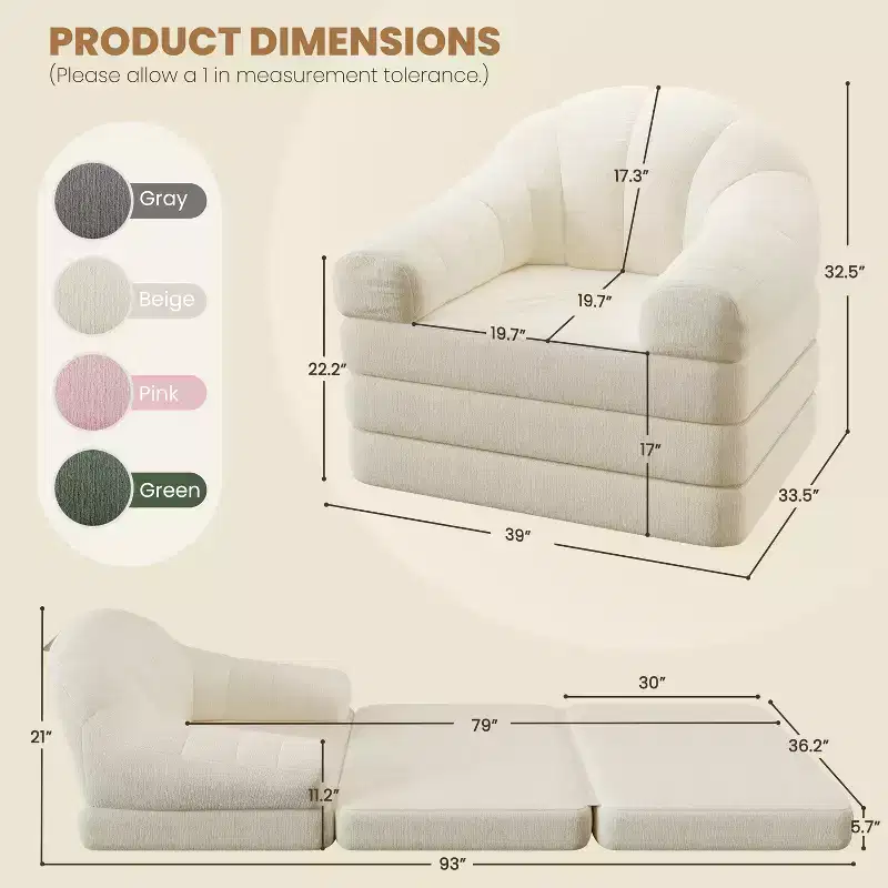 Yaheetech 2-in-1 Folding Sofa Bed Foldable Chair Bed for Living Room, Bedroom