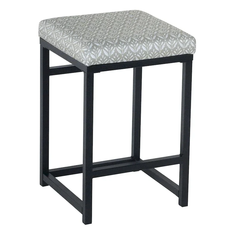 Backless Industrial Metal Counter Stool, 24in Seat Height, Textured Weave Fabric, Black Finish