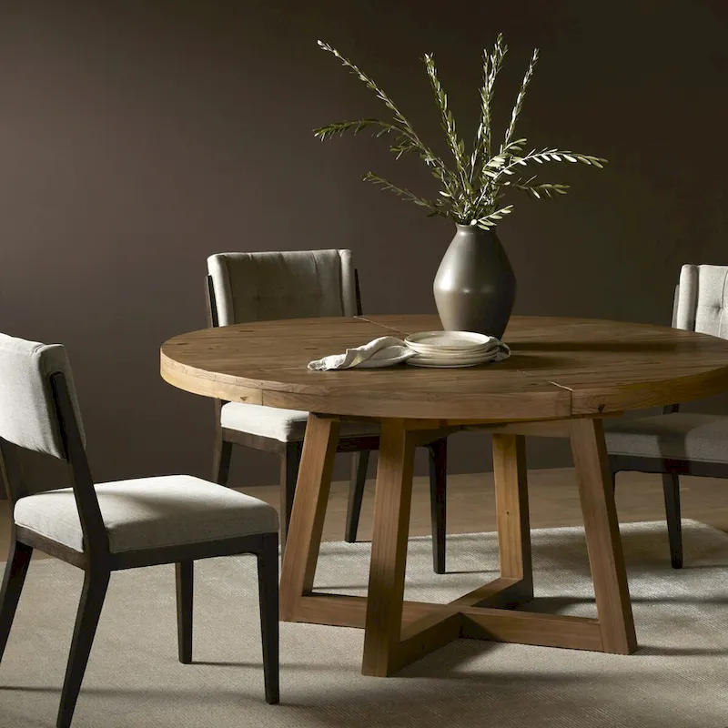 Wire-Brushed Oak Veneer & Iron Dining Table