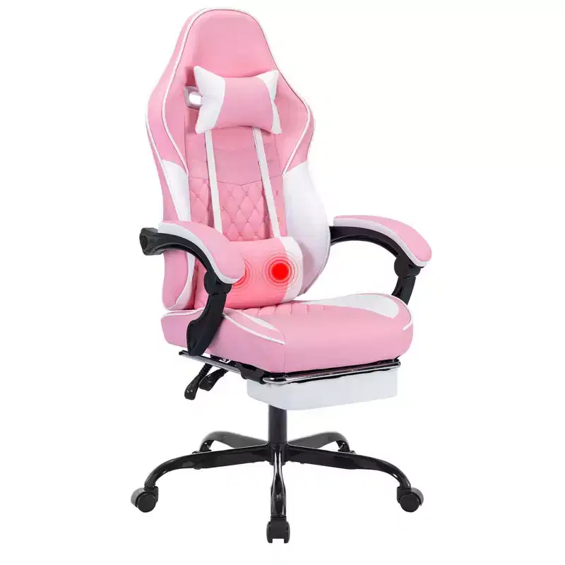 Ergonomic Gaming Chair with Massage Lumbar Support and Footrest