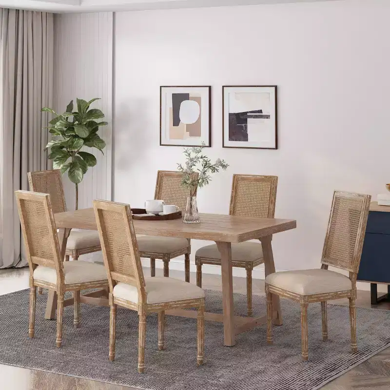 Set of 6 Regina French Country Wood and Cane Upholstered Dining Chairs - Christopher Knight Home
