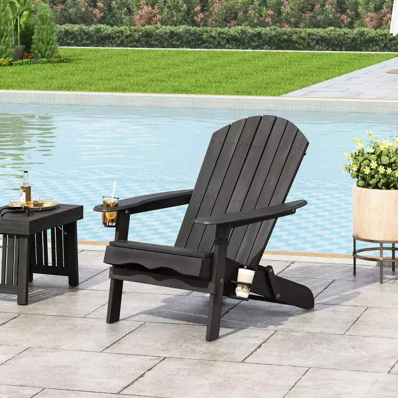 Okak Rustic Patio Folding Adirondack Chair Wooden Accent Chair for Porch,Garden&Backyard,Outdoor Lounge Chair,330lbs Max