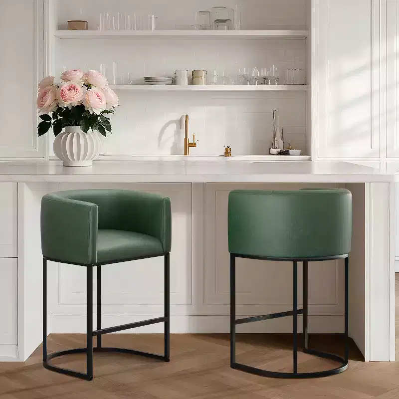 NEWLAYOUT Counter Height Bar Stools Set of 2, 24 Inch Seat Height Barstools for Dining Room, PU Leather Barstools