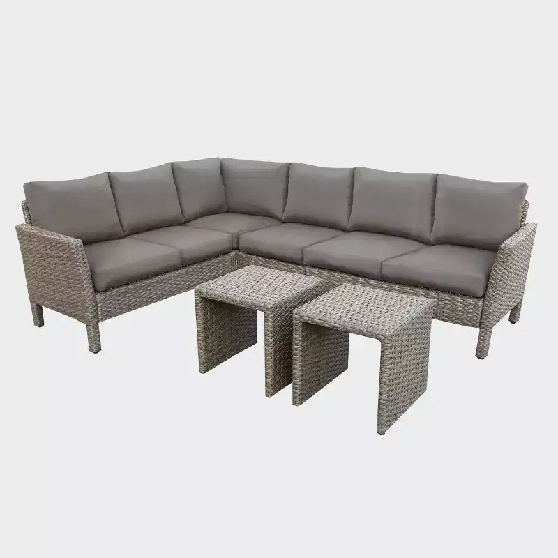 Leisure Made Canton 6pc Wicker Sectional in Gray Fabric