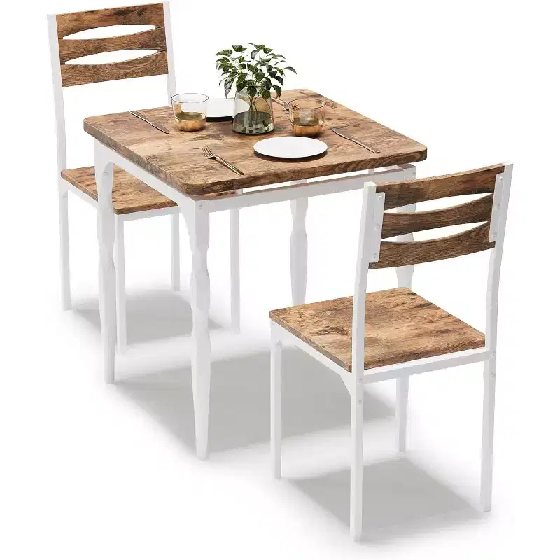 Dining Table Set for 2, 3-Piece Compact Dining Table and Chairs, Ergonomic Comfortable Seating