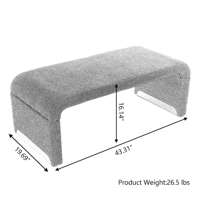 New Boucle Fabric Ottoman Footstool Bedroom Bench Shoe Bench With Gold Metal Legs