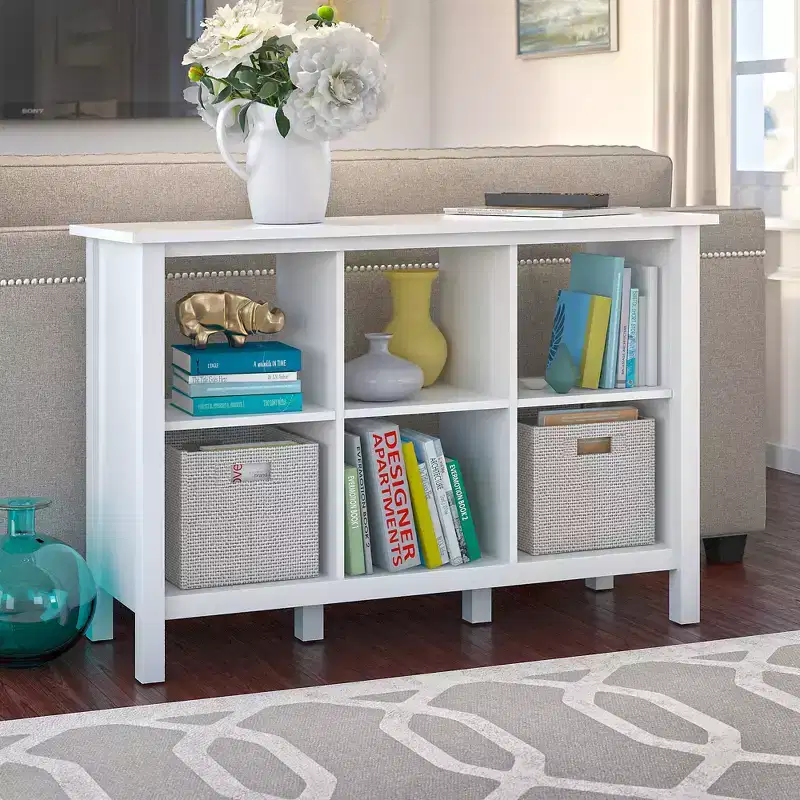 Bush Furniture 30" 6 Cube Broadview Storage Bookshelf Pure White: Modern Organizer, MDF Laminate Finish, Metal Hardware