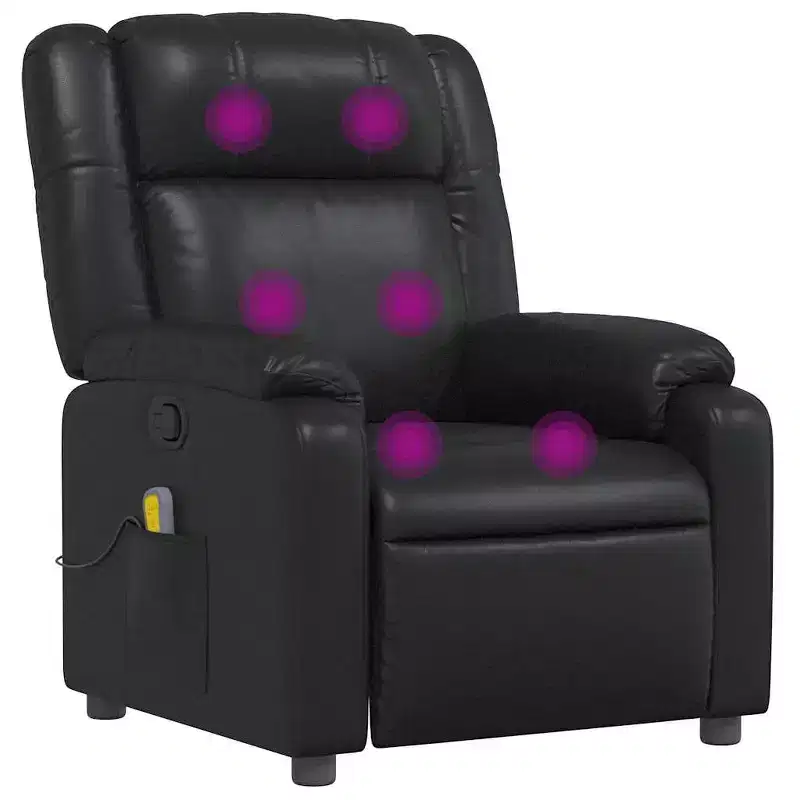 vidaXL Massage Recliner Chair, Adjustable Recliner with 6-Point Vibration Massage, Black Leather