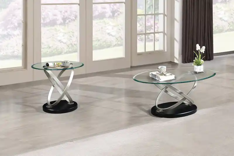 48 Modern Oval Glass Top Coffee Table - Glass with Metal Base