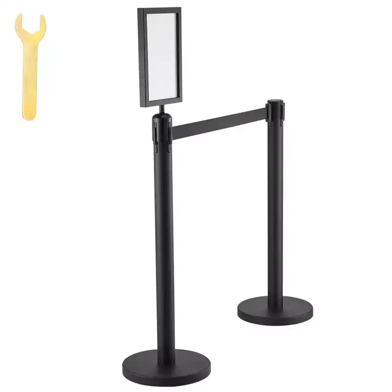 VEVOR Crowd Control Stanchions, 6-Pack Crowd Control Barriers, Carbon Steel Baking Painted Stanchion Queue Post with Sign Holder,Black