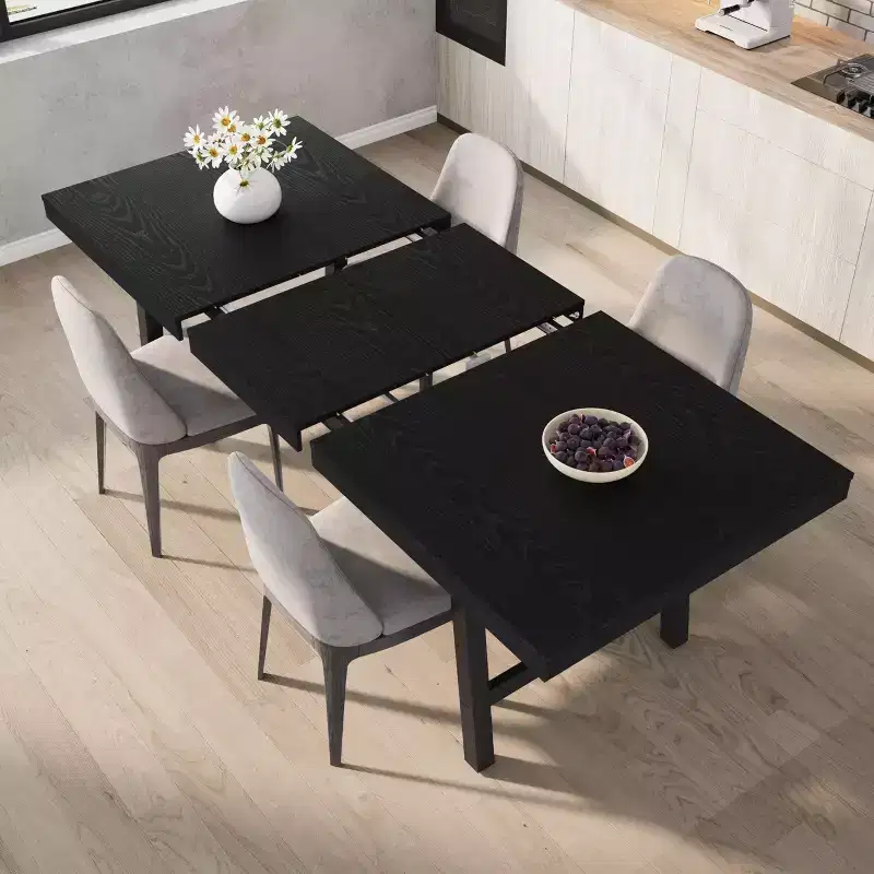 63-83 Extendable Dining Table, Industrial Rectangular Table for 6-8 People, Rustic Brown Expandable Kitchen Table with Heavy Duty Metal Frame