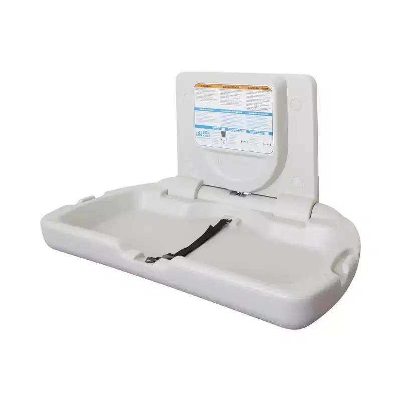 Horizontal Wall-Mounted Diaper Changing Station with Slim Back, White Granite