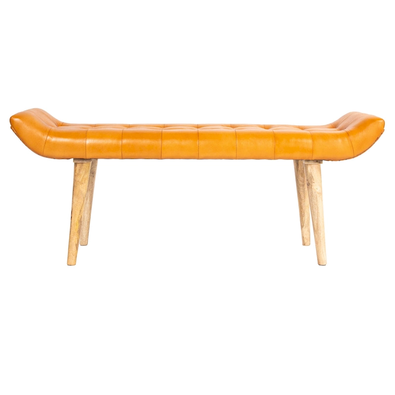 Wood and Goat Leather Bench