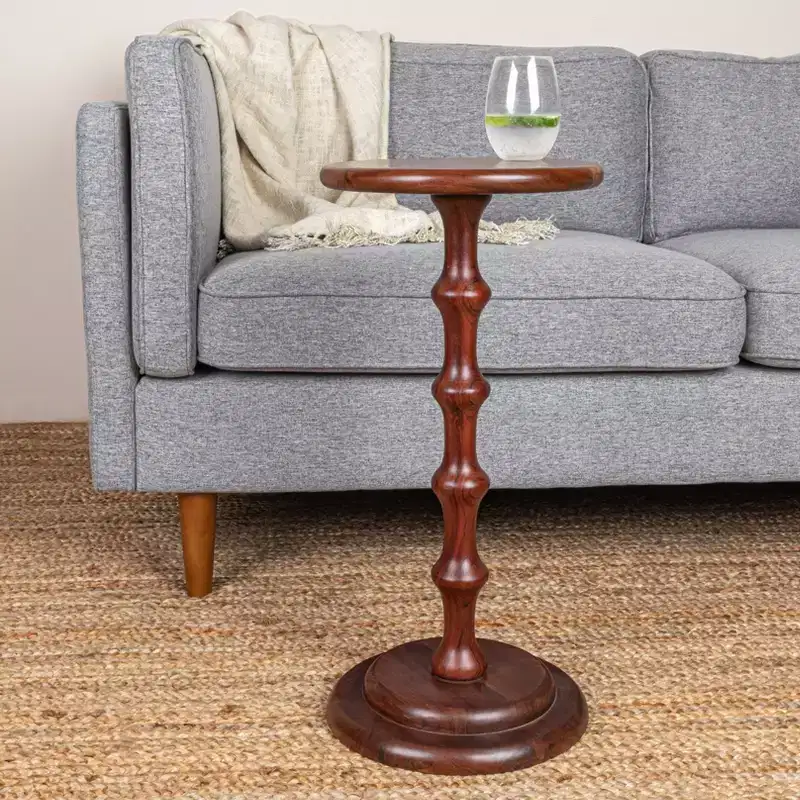 Storied Home Ergo Pedestal Cocktail Side Accent Table Dark Chestnut: Acacia Wood, 25" High, Round Base