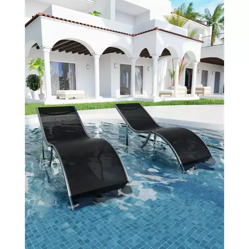 Ergonomic S-Shaped Reclining Patio Chair Set - 2-Piece Adjustable Outdoor Chaise Loungers, Aluminum Frame, Ideal for Pool, Beach, Deck, Backyard