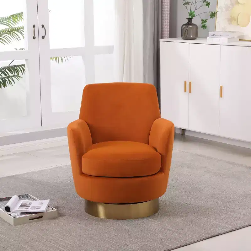 Okak Luxury Velvet Swivel Barrel Chair,360 Silent Rotating Accent Chair with Golden Base for Living Room,Bedroom,Office