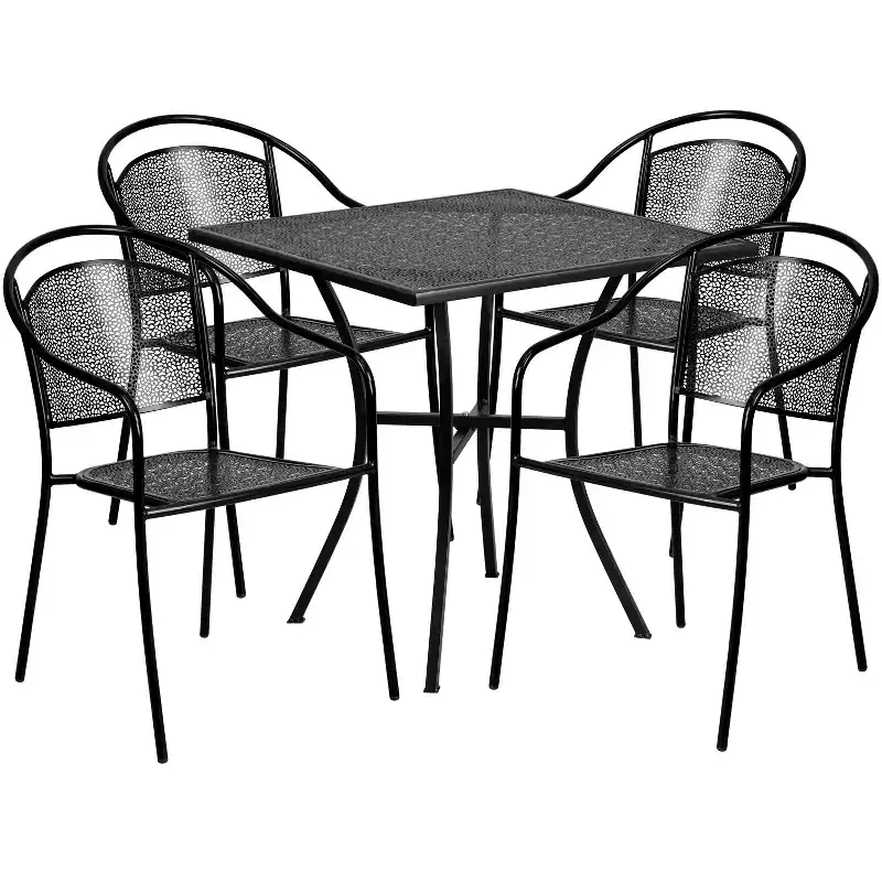 Flash Furniture Oia Commercial Grade 28 Square Indoor-Outdoor Steel Patio Table Set with 4 Round Back Chairs
