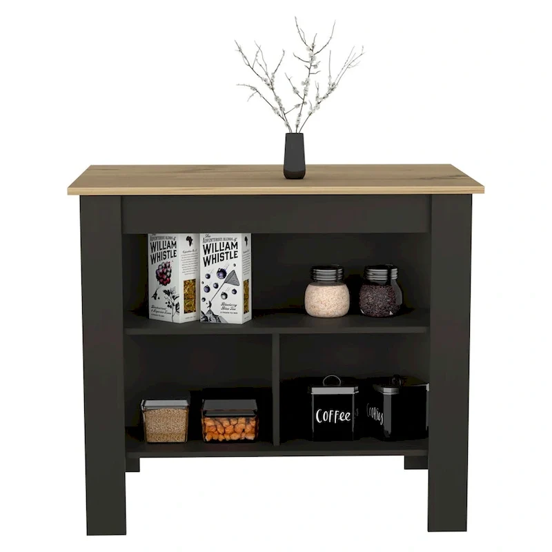 Kitchen Island , Three Shelves, Black Wengue / Light Oak Finish