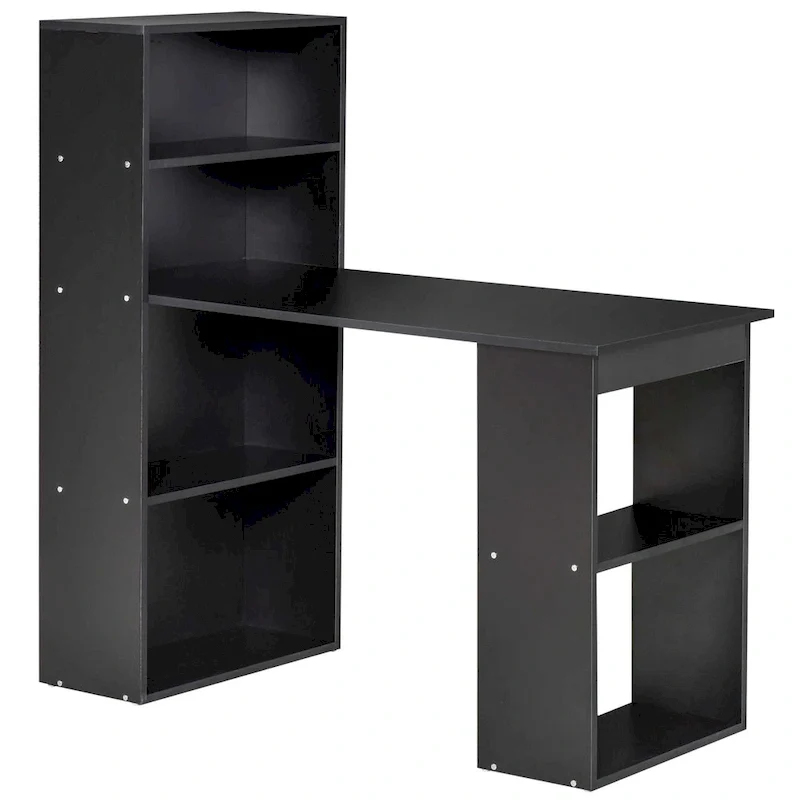 HOMCOM Modern Compact Computer Desk with 6-Tier Storage Shelves Combo, Writing Table Workstation with Bookshelf for Home Office