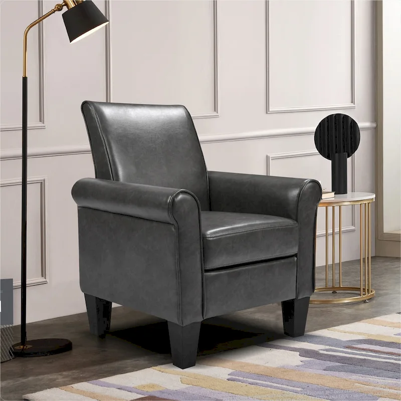 PU Leather Accent Armchair with Ottoman, Single Seat – Black / Dark Grey
