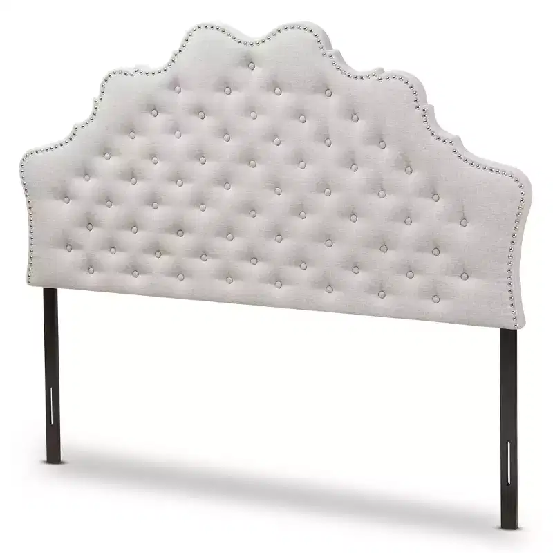 Hilda Modern Upholstered Fabric Headboard – Button Tufted, Nailhead Trim, Beige