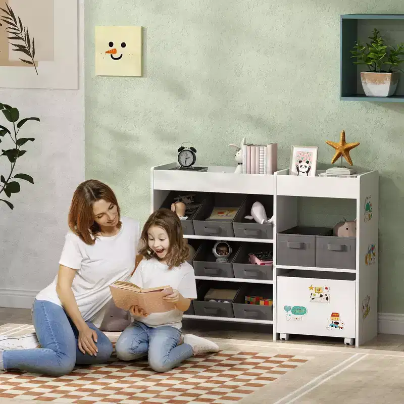 11-Bin Kids Toy Storage Organizer with Cabinet Shelf Playroom Nursery Furniture 31.5H