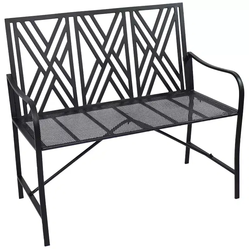 Sunnydaze Outdoor 2-Person Iron Geometric Lattice Patio Bench - Black
