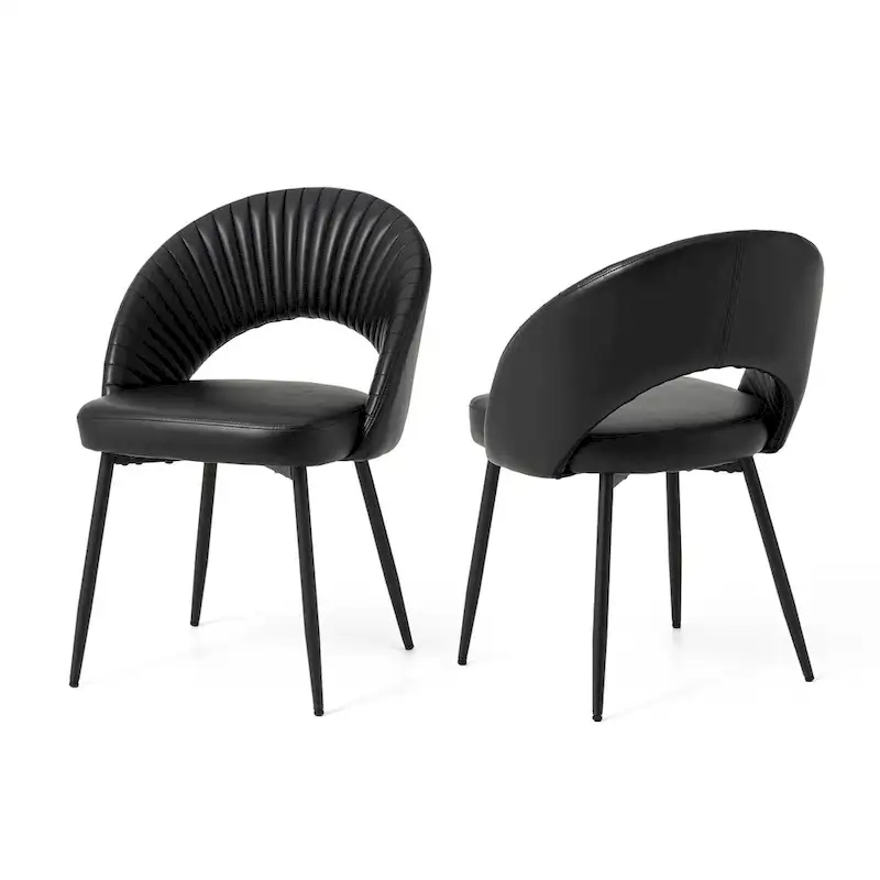 Glitzhome Mid-Century Modern Quilted PU Leather Dining Side Chair with Metal Tapered Legs