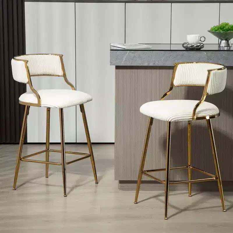 TUYOHW 26H Counter Height Bar Stools Set of 2,Plush Corduroy Bar Stool with Golden Chromed Base & Footresr,Sleek Kitchen Stools for Home Deecor