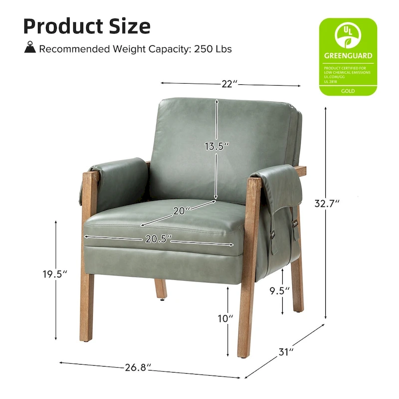 Olivia Farmhouse Faux Leather Accent Chair with Solid Wood Legs By HULALAHOME