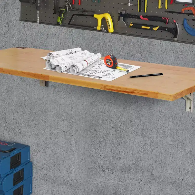 Wall Mounted Folding Table, 47.24 x 19.69 Wall Mount Drop Leaf Table, Wooden Floating Desk with Iron Bracket, Fold Down Desk