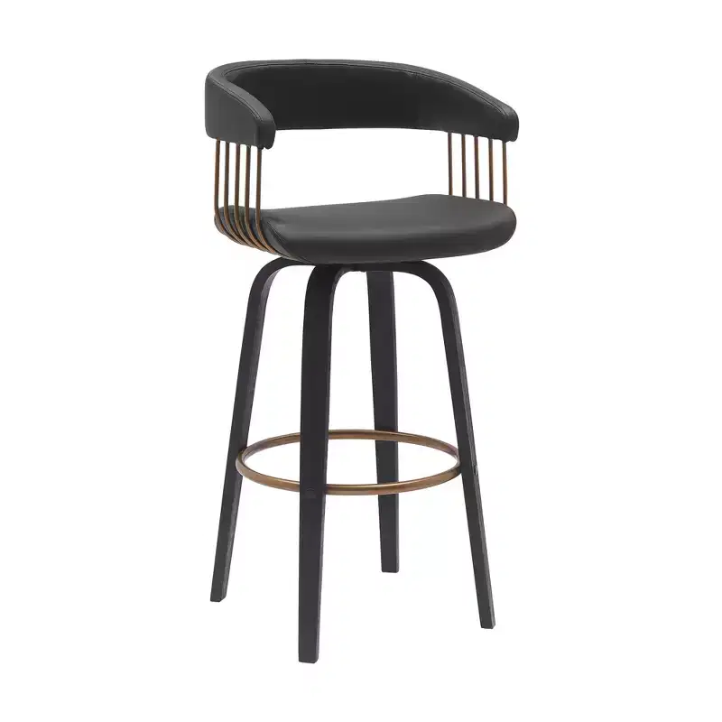 HomeRoots 31 Black Faux Leather Swivel Bar Height Bar Chair