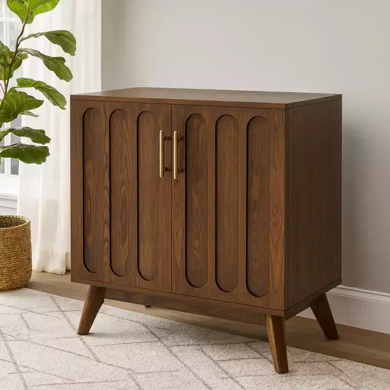 Homy Casa Wooden Storage Cabinet with Double Doors and Mid-Century Legs, Brown