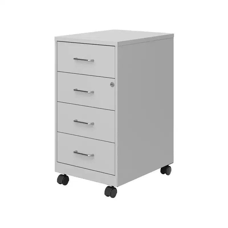 Space Solutions 18" Deep 4 Drawer Metal Mobile Organizer with 4 Box Drawer Locking Arctic Silver