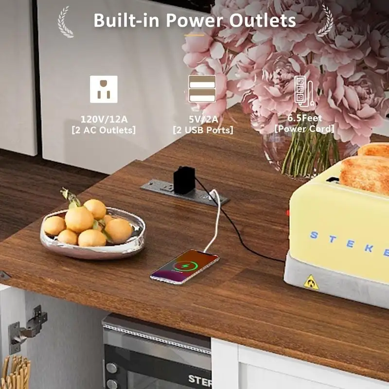 Mairi 54.5 Farmhouse Kitchen Island with Power Outlet