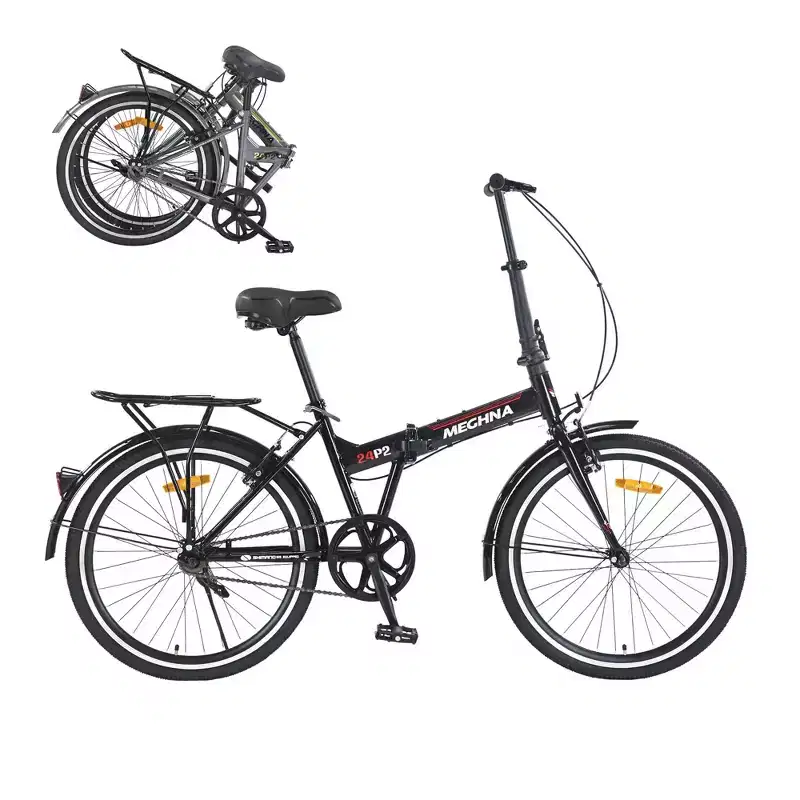 Okak 24IN Folding Bike with Fenders and Dual V-Brake, City Commuter Bicycle with Steel Frame and Shelf, Cruiser Bikes for Men and Women