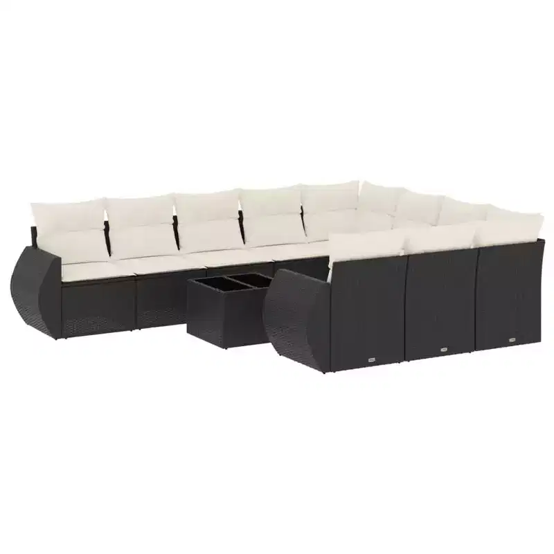 vidaXL 11 Piece Patio Sofa Set with Cushions Black Poly Rattan