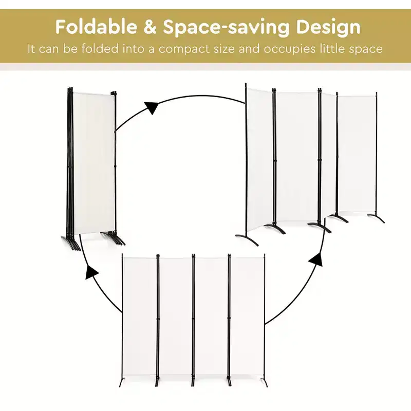 4-Panel 5.6ft Room Divider Folding Fabric Privacy Screen with Steel Frame White/Black/Brown