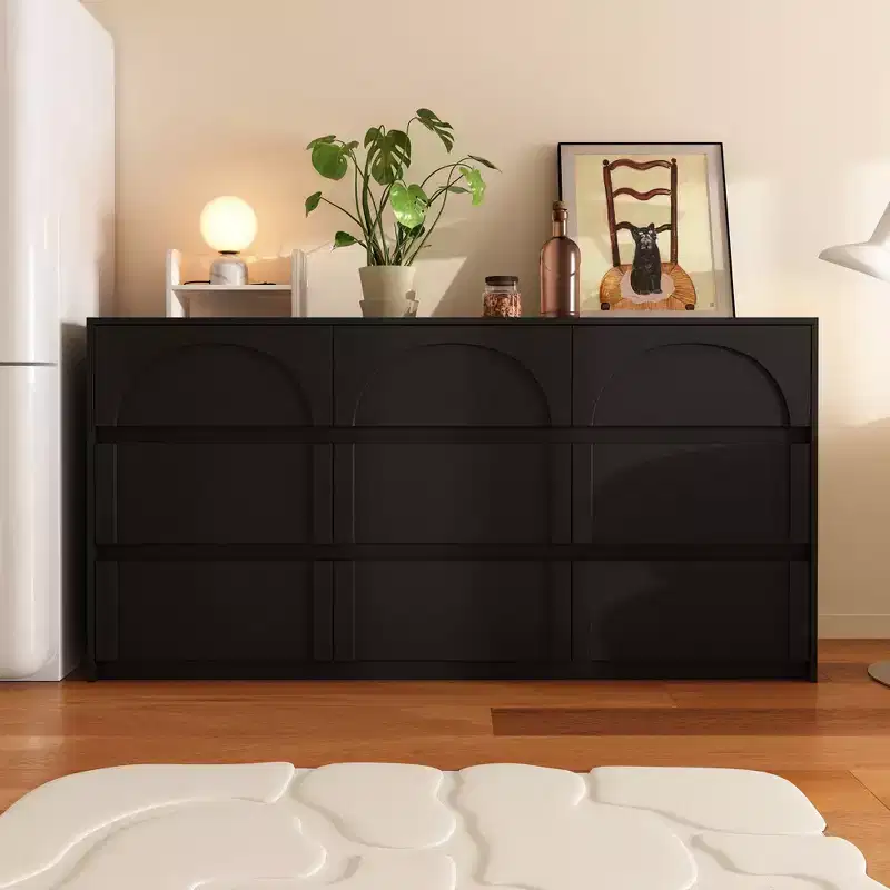Black 9 Drawer Concealed Handle Arch Pattern Decor Dresser Sideboard Chest Storage Cabinet