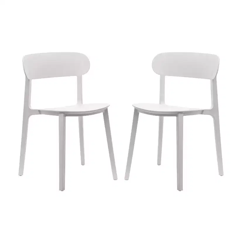 Flash Furniture Dover Set of 2 Indoor-Outdoor Stacking Patio Chairs with Curved Backrests, Commercial All-Weather Resin Chairs