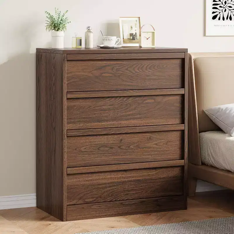 GustoWave Modern Bedside End Side Table, 4 Drawer Dresser for Bedroom, Living Room, Entryway, Brown