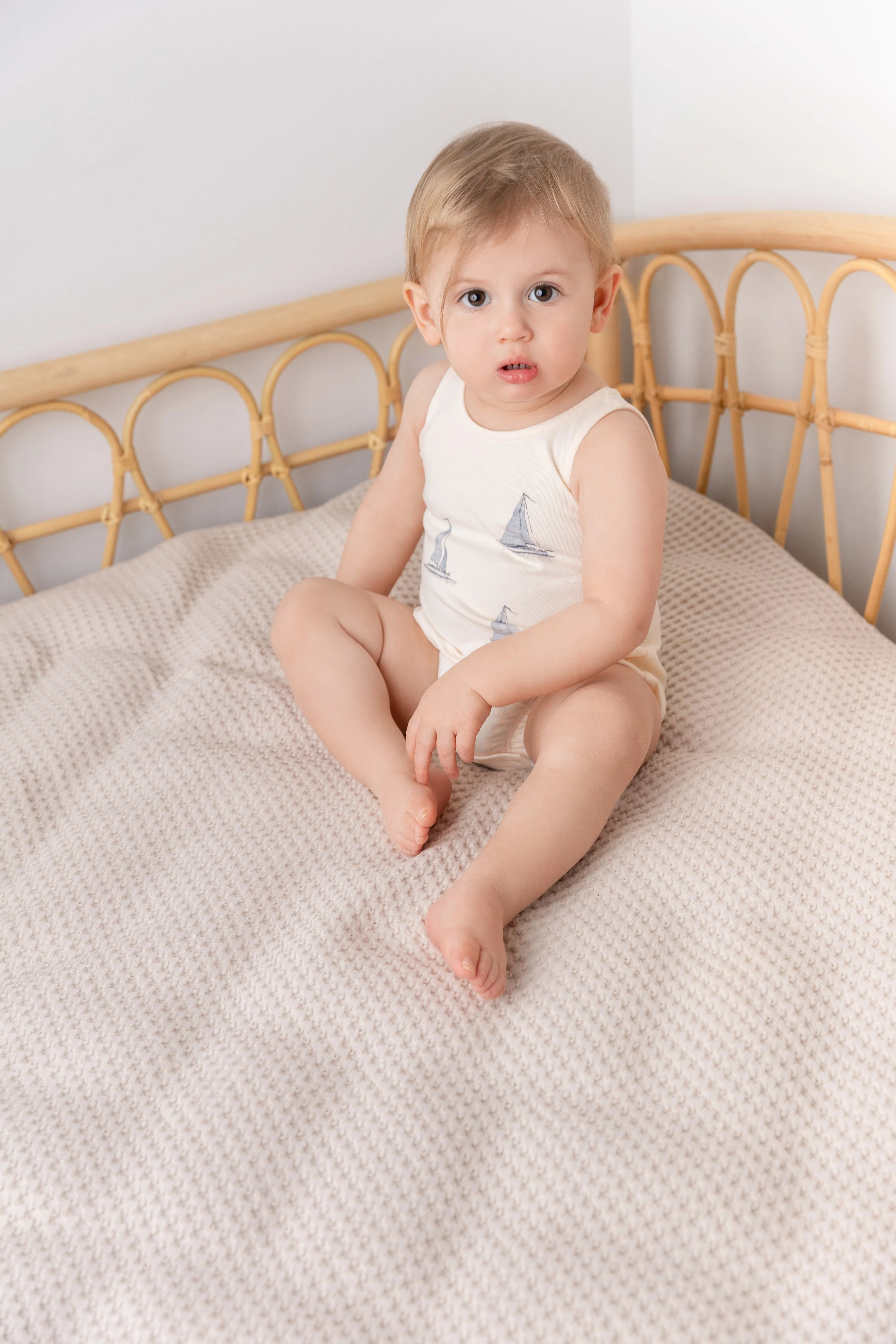 Sailboat Print Sleeveless Romper for Baby Boys