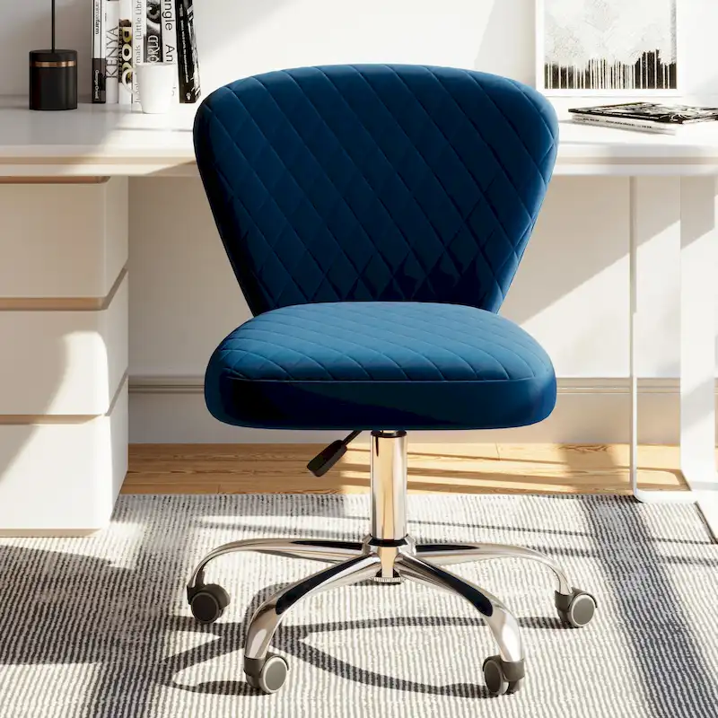 Velvet Armless Adjustable Swivel Home Office Chair – 360° Swivel Desk Chair