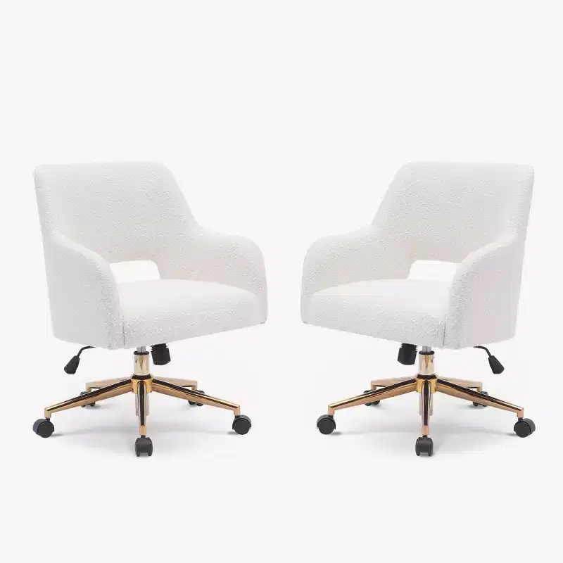 WestinTrends Genevieve Mid-Century Modern Swivel Office Chair With Wheels (Set Of 2), Cream