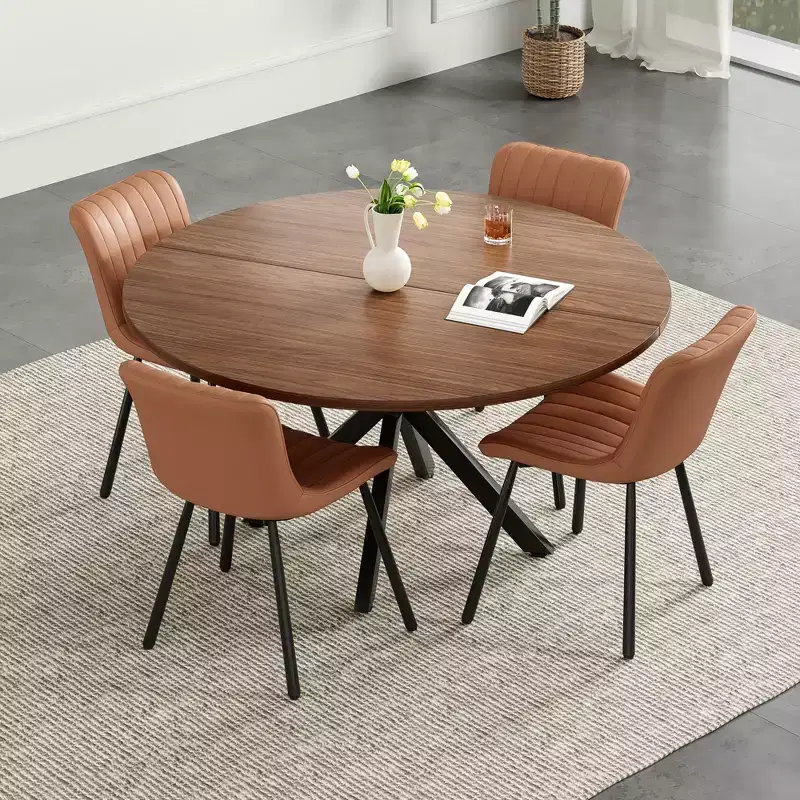 Wood Metal X-Base Round Dining Table 47