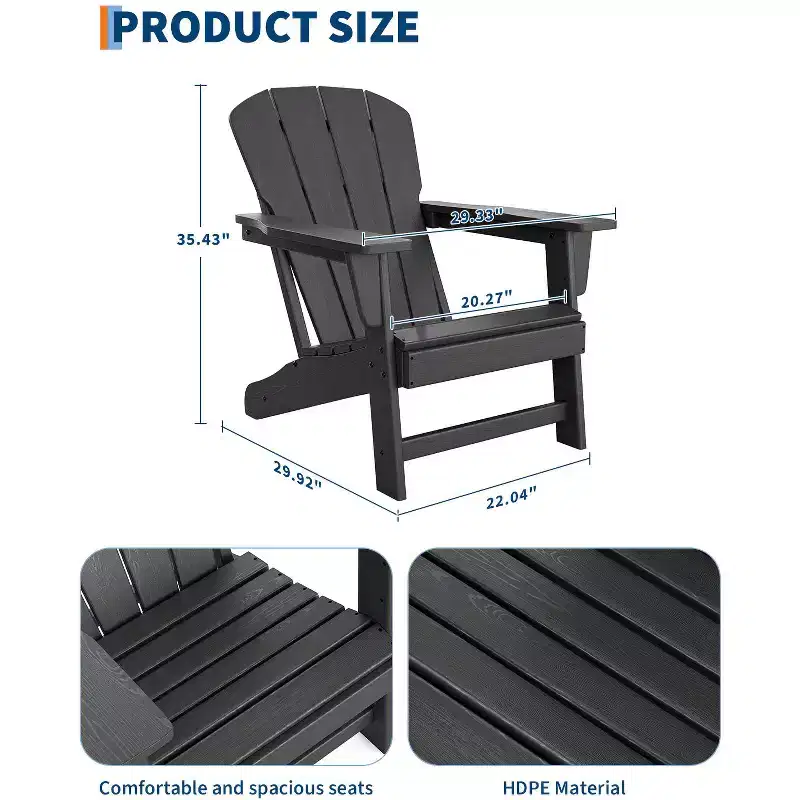 Oversize Modern Plastic Adirondack Chair, Ergonomic Weather Resistant Stackable Deck Chair for Outdoor Patio Backyard Garden Lawn Pool Deck Beach