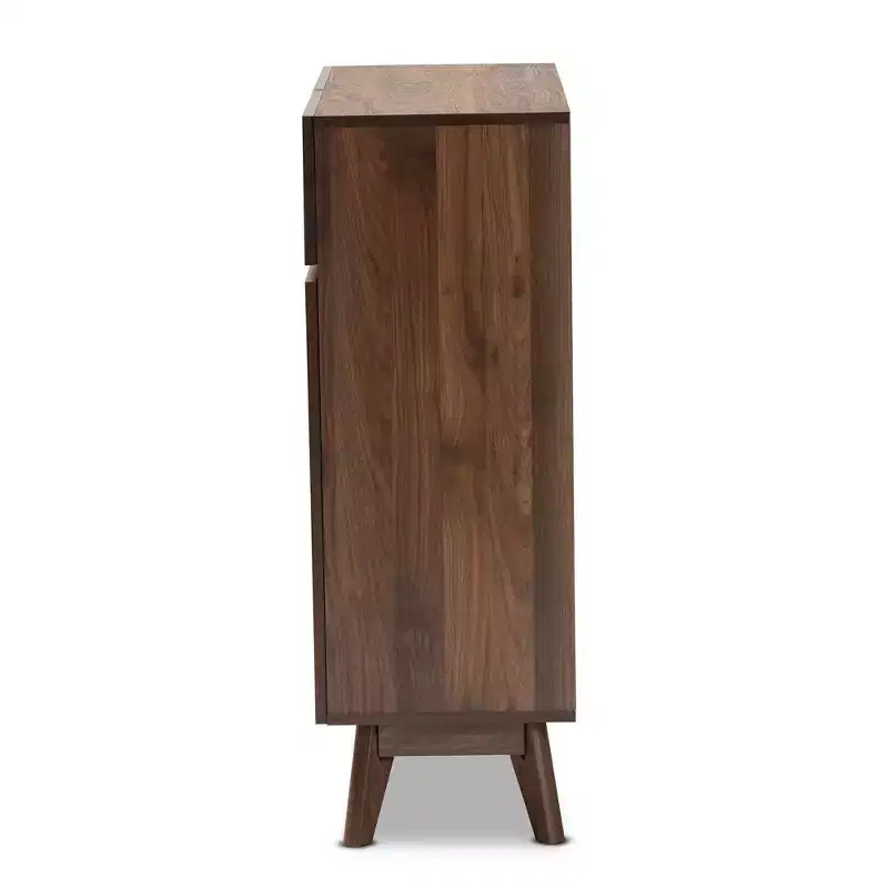 Hartman Wood Shoe Cabinet Walnut Brown - Baxton Studio: Entryway Storage, Holds 12 Pairs