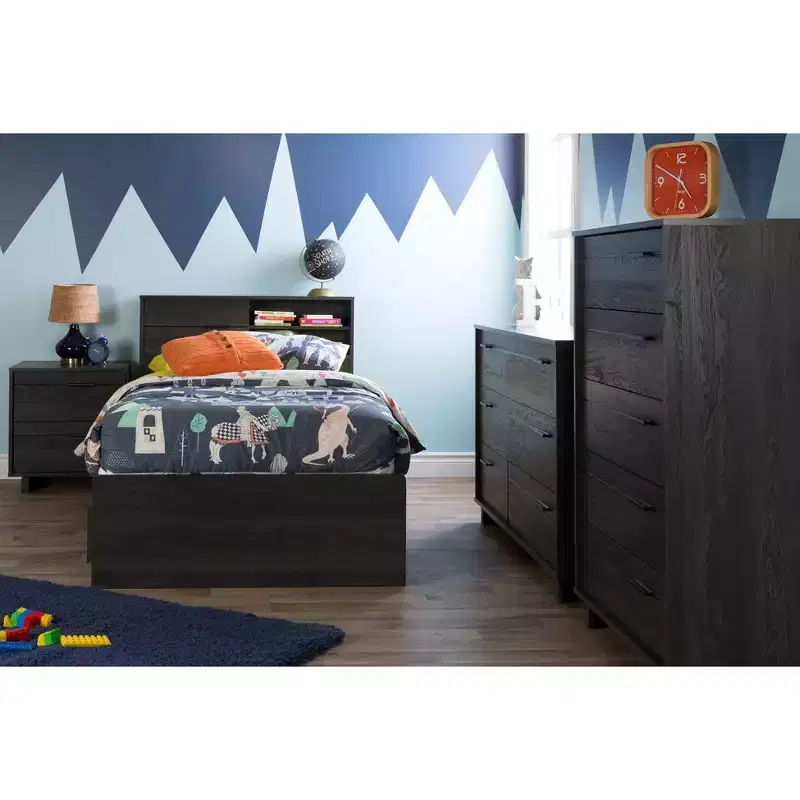 South Shore Twin Fynn Kids' Headboard with Storage Gray Oak