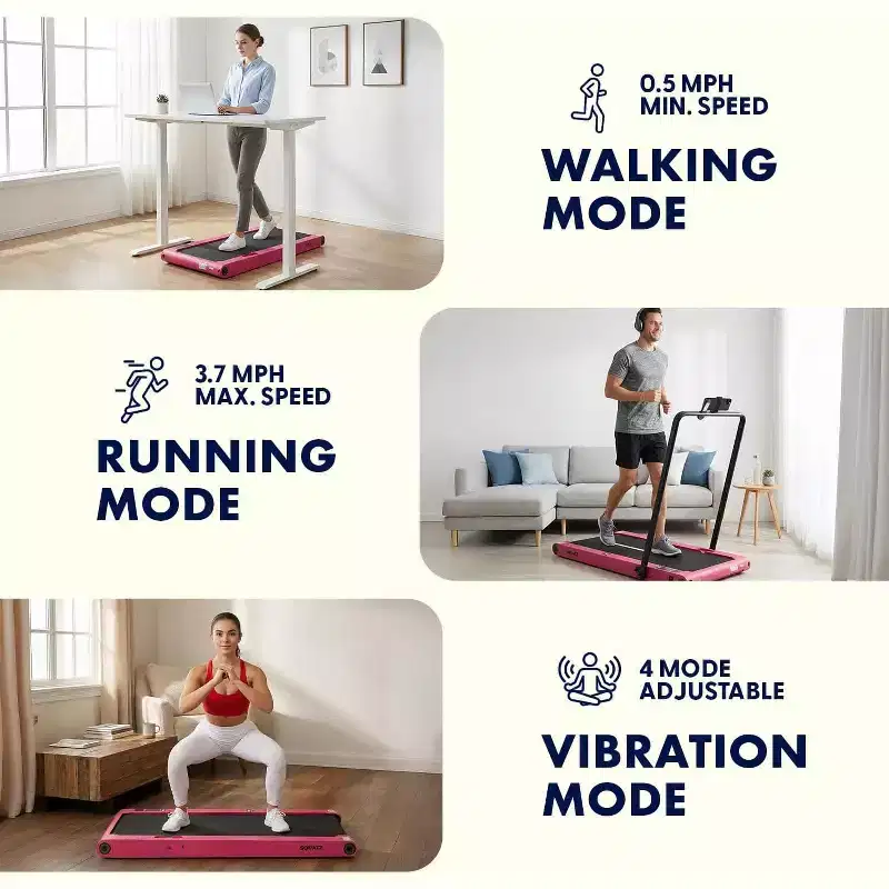 Squatz 2-in-1 Walking Pad with Vibration Plates and Handlebar  Pink